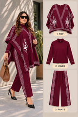 Winter 3 Piece Cape Shawl For Women | Maroon