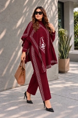 Winter 3 Piece Cape Shawl For Women | Maroon