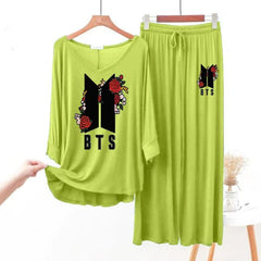 Women V-Neck Lounge Wear | BTS Flower - Lemon Yellow