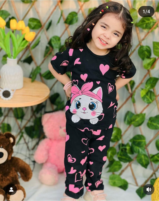 Trendy Kids' Kitty T-Shirt & Pajama Set