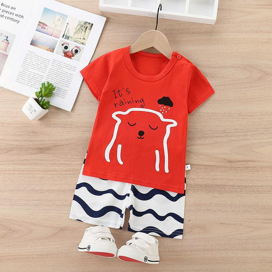 Cute Bear Print T-Shirt & Shorts Set