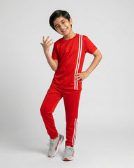 Elite Stripe Kids Tracksuit – Red