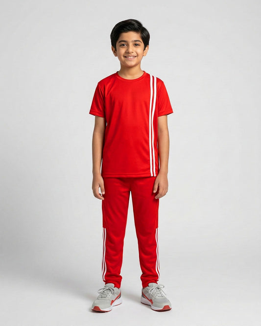 Elite Stripe Kids Tracksuit – Red