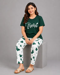 Green Butterfly Print Pajama Set