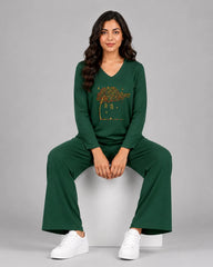 Women V-Neck Lounge Wear | Spring Tree - Sherwood Green