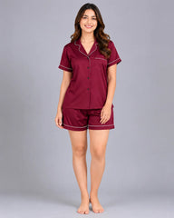 Women Silk 2 Piece Short Set - Maroon