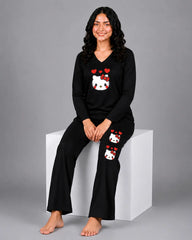 Women V-Neck Lounge Wear | Hello Kitty - Black