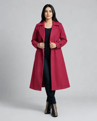 Women’s Burgundy Long Fleece Winter Coat