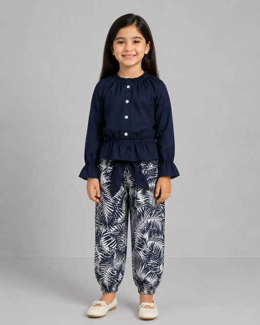 Nova Leaf Pajama Set - Navy Blue