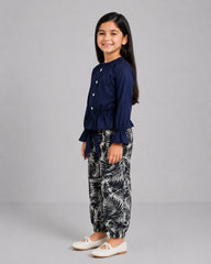 Nova Leaf Pajama Set - Navy Blue
