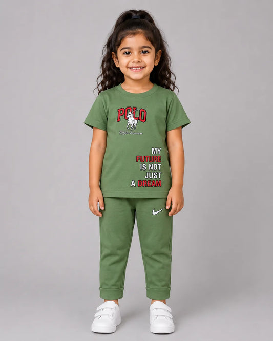 Kids Matching Set | Polo - Olive Green