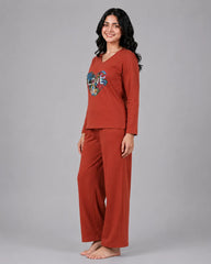Women V-Neck Lounge Wear | Love Color - Rusty