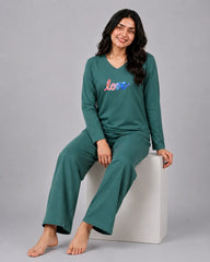 Women V-Neck Lounge Wear | Multi Love - Sherwood Green