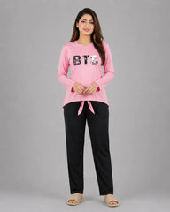 Women Premium 2 Piece Lounge Set | BTS - Pink & Grey