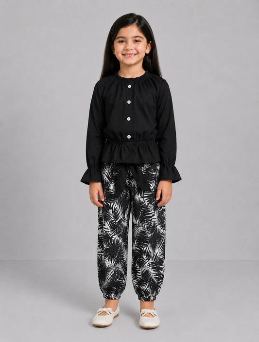 Nova Leaf Pajama Set - Black