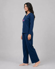 Women V-Neck Lounge Wear | Multi Love - Navy Blue