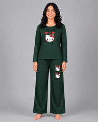 Women Round-Neck Lounge Wear | Hello Kitty - Sherwood Green