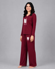 Women V-Neck Lounge Wear | BTS Flower - Maroon