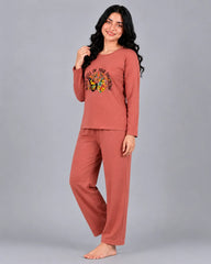 Women Round-Neck Lounge Wear | Never Give Up - Rusty