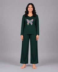 Women V-Neck Lounge Wear | Colored Butterfly - Sherwood Green