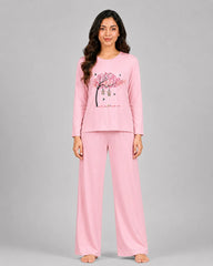 Women Round Neck Lounge Wear | Spring Tree - Baby Pink