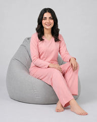 Women V Neck Lounge Wear - Baby Pink