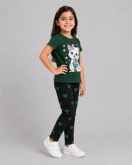 Sweet Kitty Ice Cream Girls Pajama Set - Green & Black