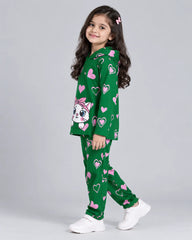 Heart Kitty Hoodie Set - Green