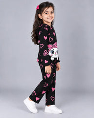 Heart Kitty Hoodie Set - Black