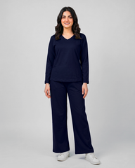 Women V-Neck Lounge Wear - Navy Blue
