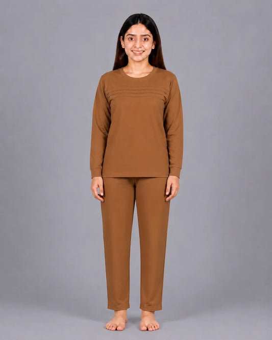 Elegant Pleat Pajama Set - Camel