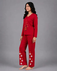Women V-Neck Lounge Wear | Red Butterfly - Red