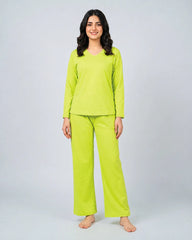 Women V Neck Lounge Wear - Lemon Yellow