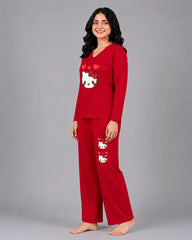 Women V-Neck Lounge Wear | Hello Kitty - Red