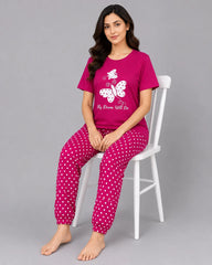 Polka Dot Butterfly Pajama Set - Pink