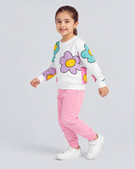 Girls Pastel Floral Print Fleece Sweatshirt & Jogger Set - pink