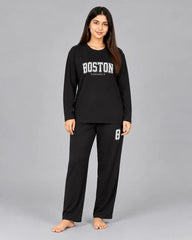 Boston Drop Shoulder Unisex Pajama Set - Black