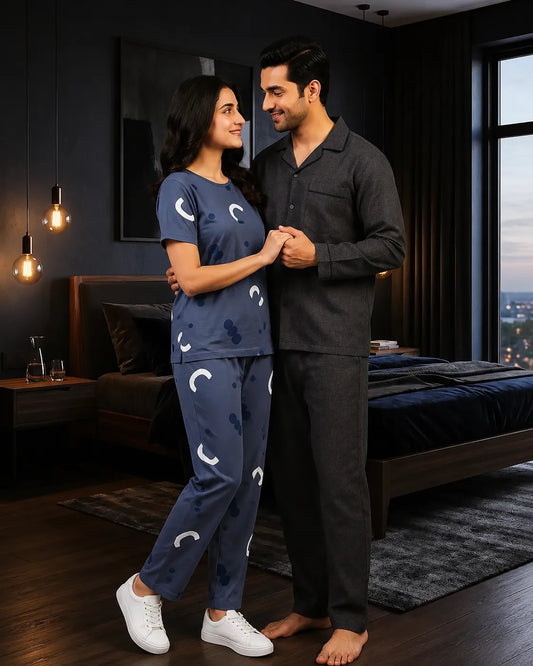 Pattern Printed Pajama Set - Blue