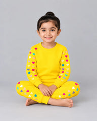 Colourful Heart Printed Sweatshirt Set | Yellow