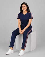 Navy Blue and White Striped Tracksuit