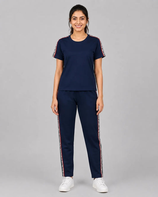 Navy Blue and White Striped Tracksuit