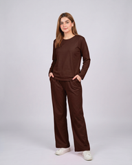Women Round-Neck Lounge Wear - Chocolate Brown