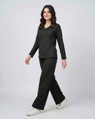 Women V Neck Lounge Wear - Black