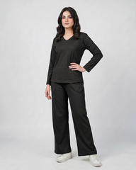 Women V Neck Lounge Wear - Black