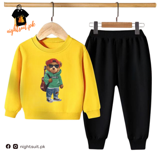 Yellow Green Bear Kids Sweatshirt & Pant