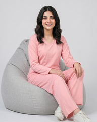 Women V Neck Lounge Wear - Baby Pink