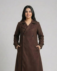 Women’s Chocolate Brown Long Fleece Winter Coat