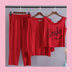 Women 3 Pieces Night Suit - Smiley