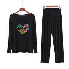 Women Round-Neck Lounge Wear | Love Color - Black
