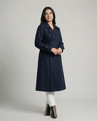 Women’s Navy Blue Long Fleece Winter Coat